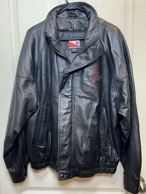 Black Leather Bomber Jacket -  Zavcor Truk King Logo - flawed - see listing
